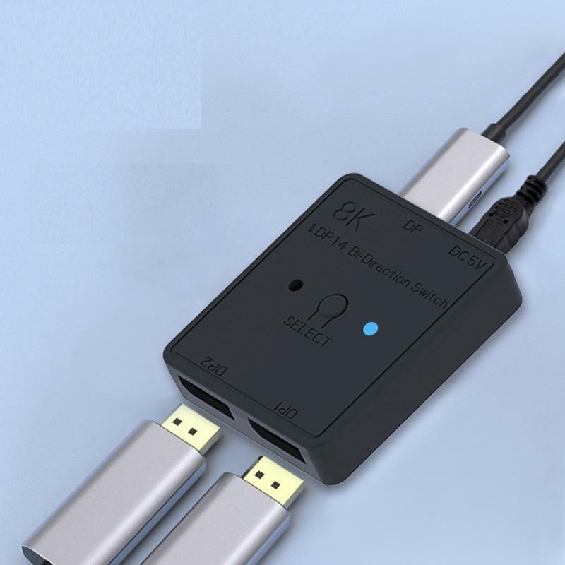 DisplayPort Switch 1 in 2 Out 2 in 1 8K@30Hz DP Splitter, Bidirectional Switcher
