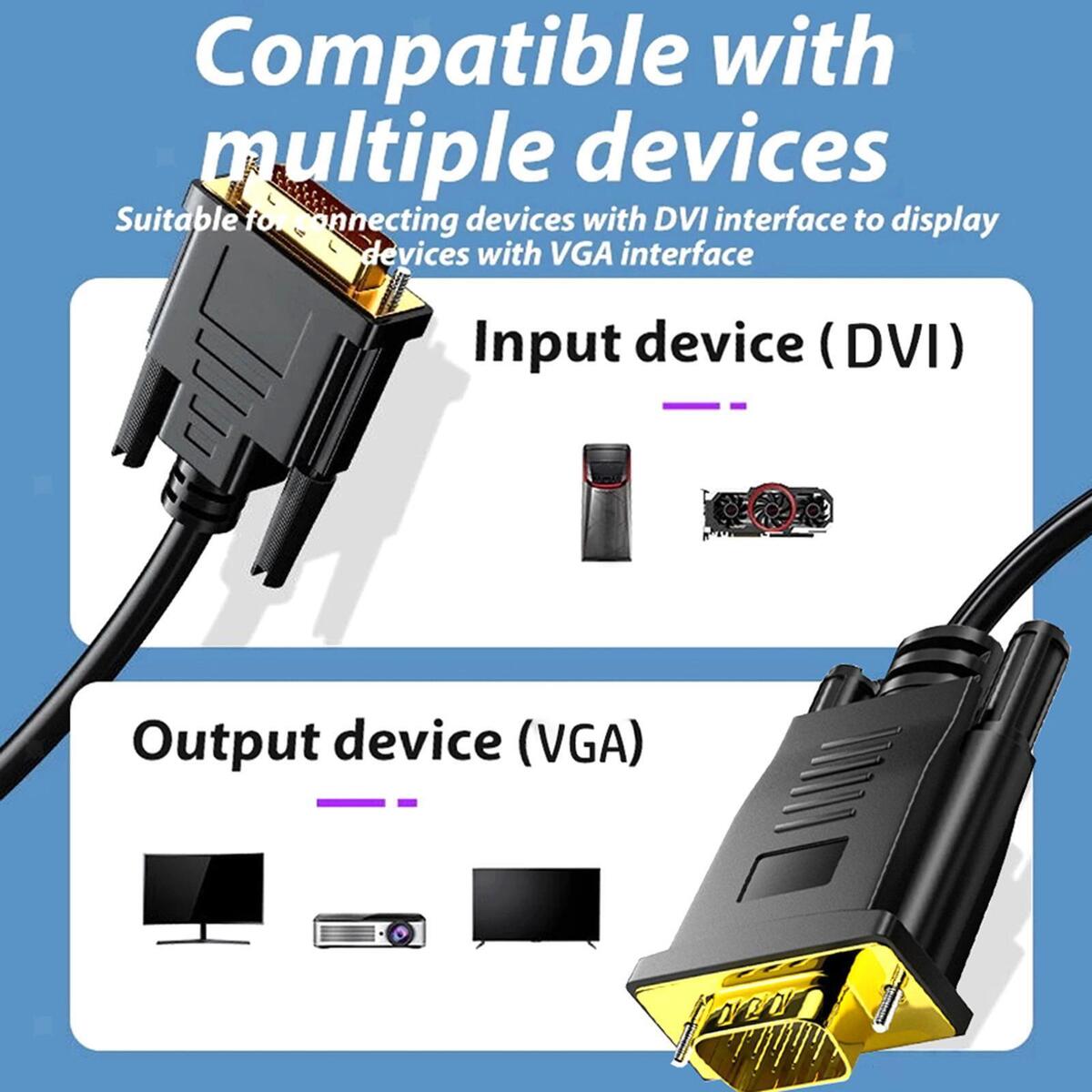 DVI to VGA Cable 1 Meter Cable Male to Male Adapter Cable for Monitor Laptop