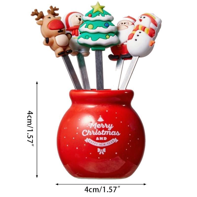 Christmas Ornaments Fruit Forks Stainless Steel and Silicone Material Fruit Fork