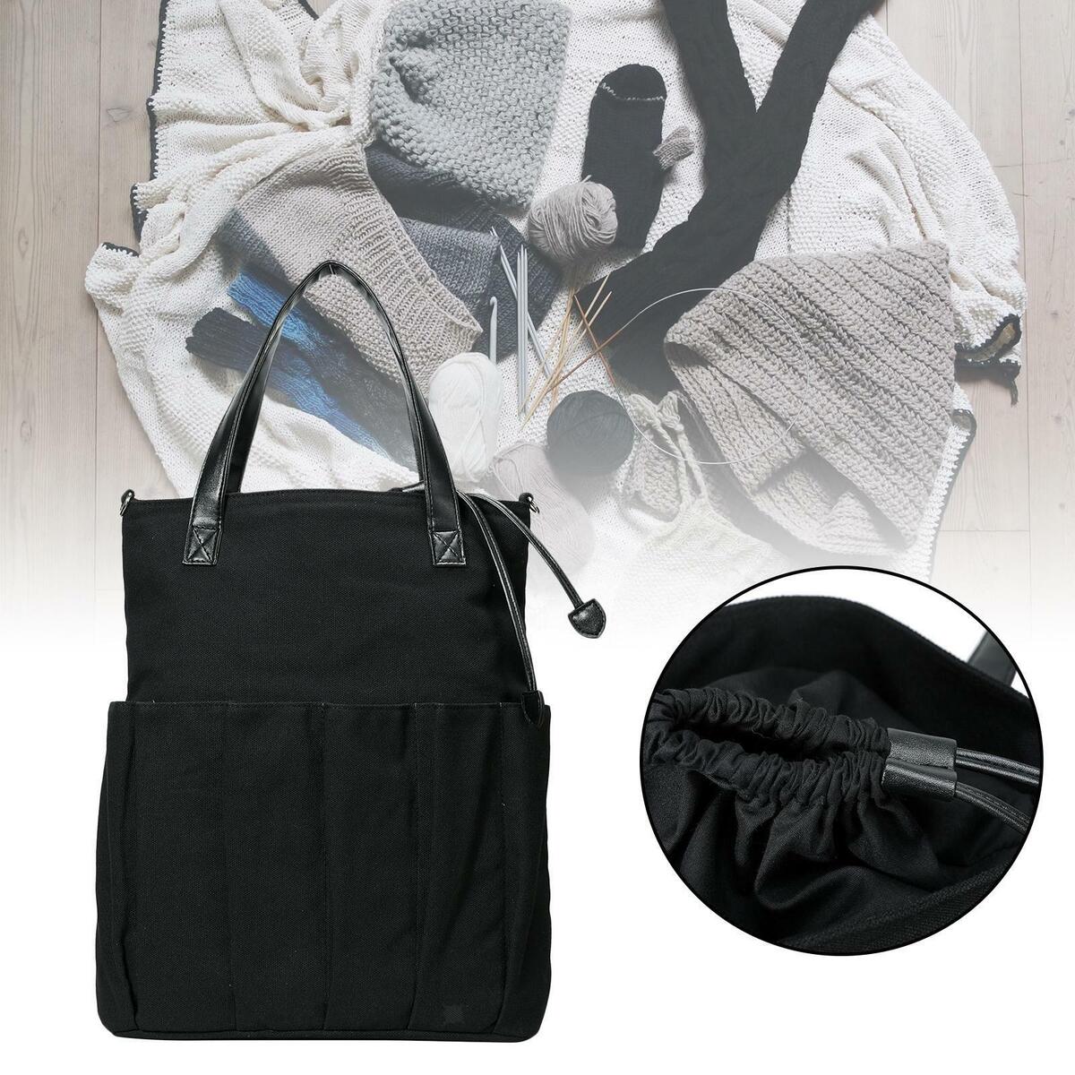 Crochet Bag Yarn Storage Tote Organizer with Pockets Drawstring Rope Case