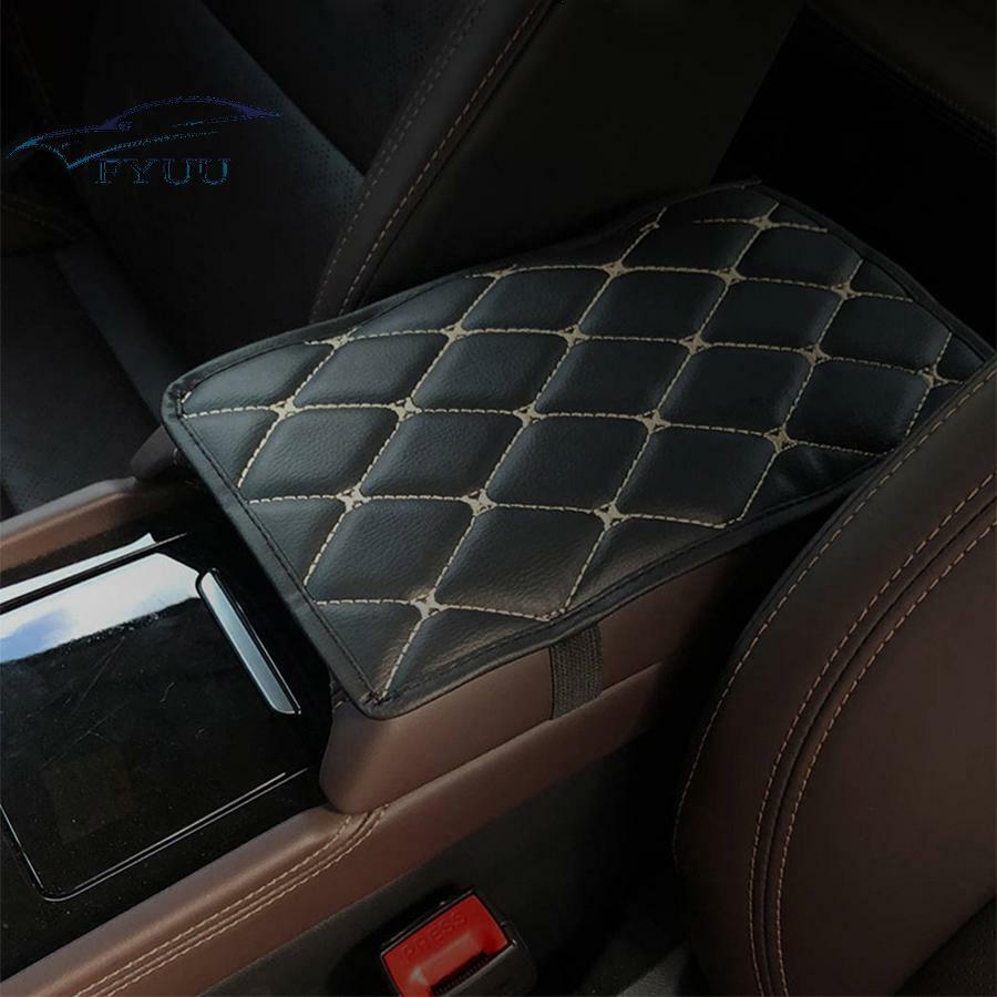 11.5 x 6.7" Black-White Line Center Console Box Armrest Trim Pad W/ Elastic Band