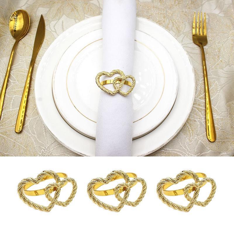 12pcs Valentine's Day Napkin Rings Double Heart Shaped Napkin Ring Holder Decor