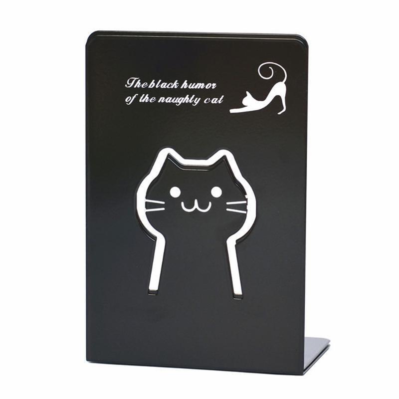 2Pcs Cat Metal Bookend Heavy Duty Magazines Organizer Holder Nonskid Book Stand