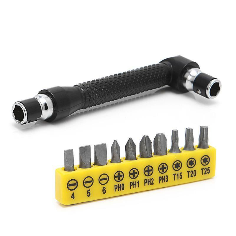 10 in 1 Socket Screwdriver L-shaped Angle Head Twin Wrench Driver Torx Flat Bit