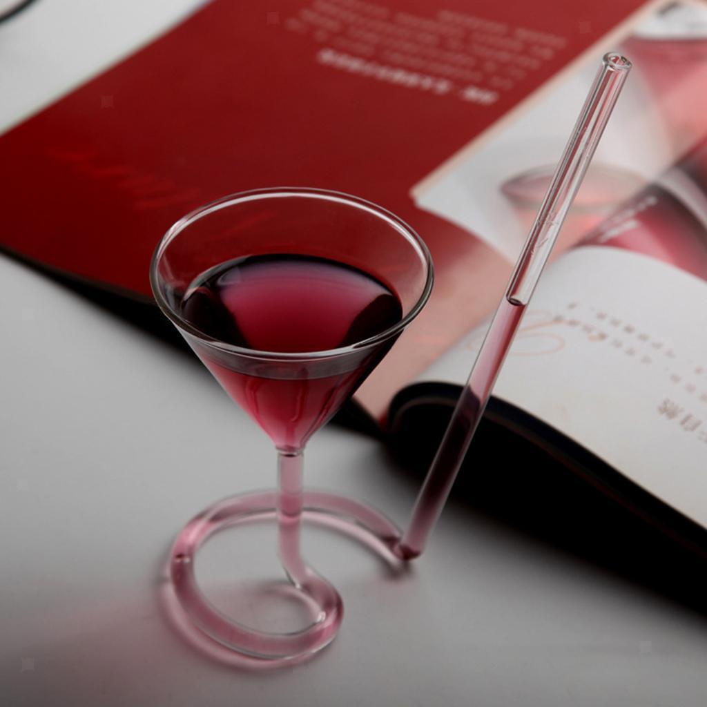 2 Piece Cocktail Glass Cup w/ Long Straw Juice Wine Cup Drinkware Tumblers