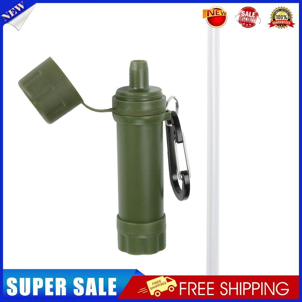 Drinking Water Filter Hiking Survival Water Purifier w/ Straw (Army Green)