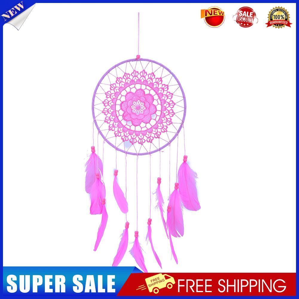Pink Handmade Lace Dream Catcher Feather Bead Hanging Decoration Ornament