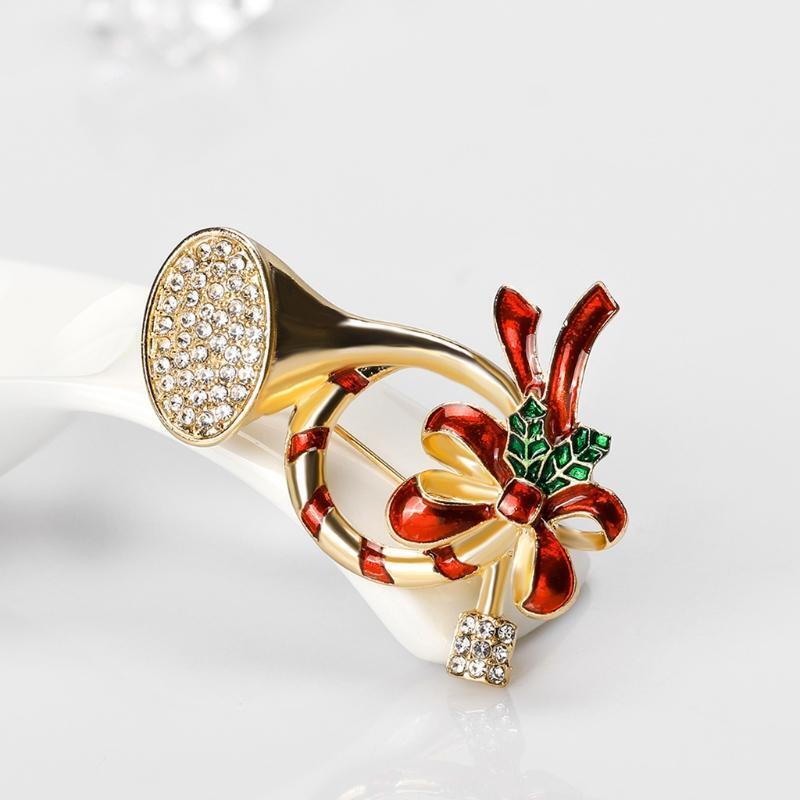 Christmas Brooch Pins Horn Rhinestone Bowknot Winter Creative Jewelry Women Gift