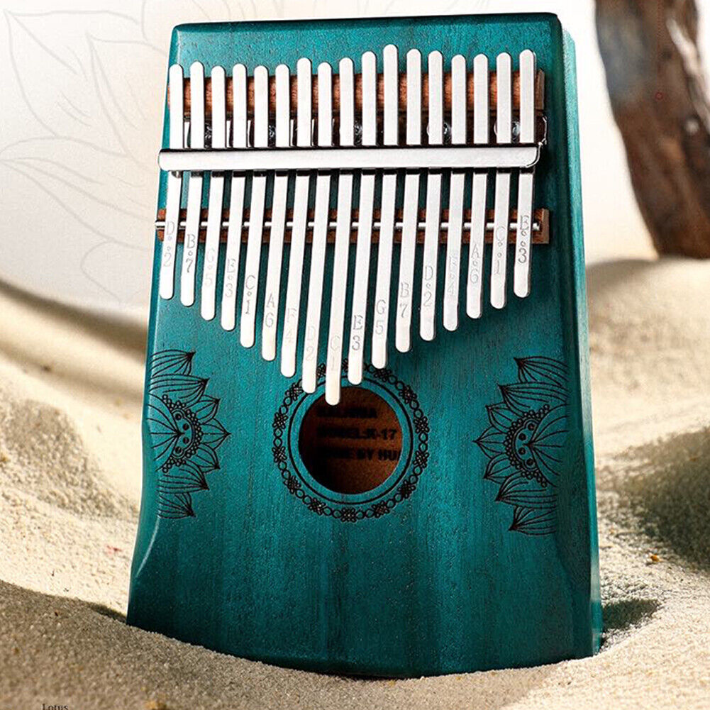 17 Key Portable Mahogany Kalimba Wooden Thumb Piano with Armrests (Blue)