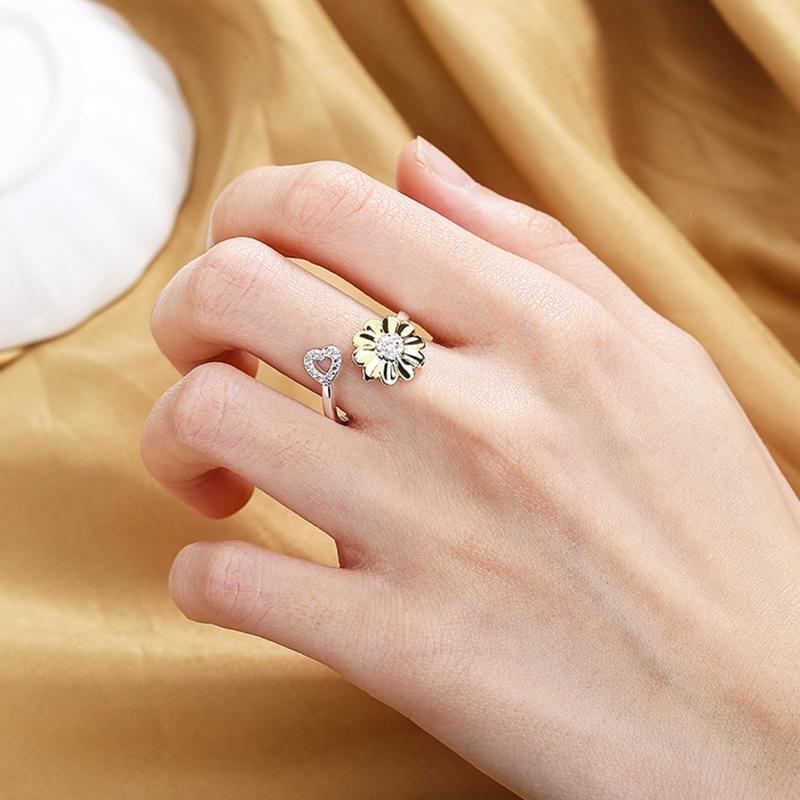 Eternity Sunflower Cute Leaf Open Ring Engagement Friendship Rings for Girl