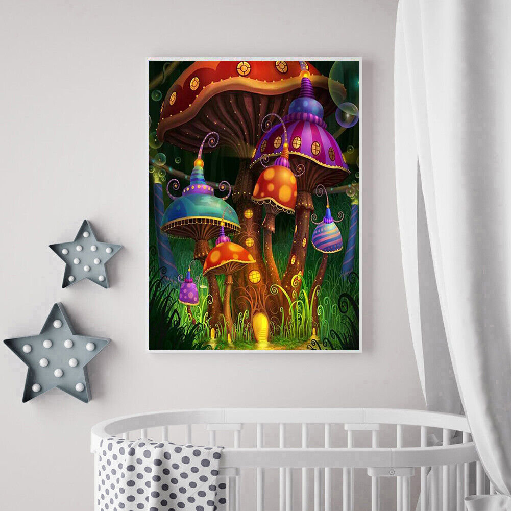 Diamond Painting Mushroom House Full Square Rhinestone Picture Home Decor