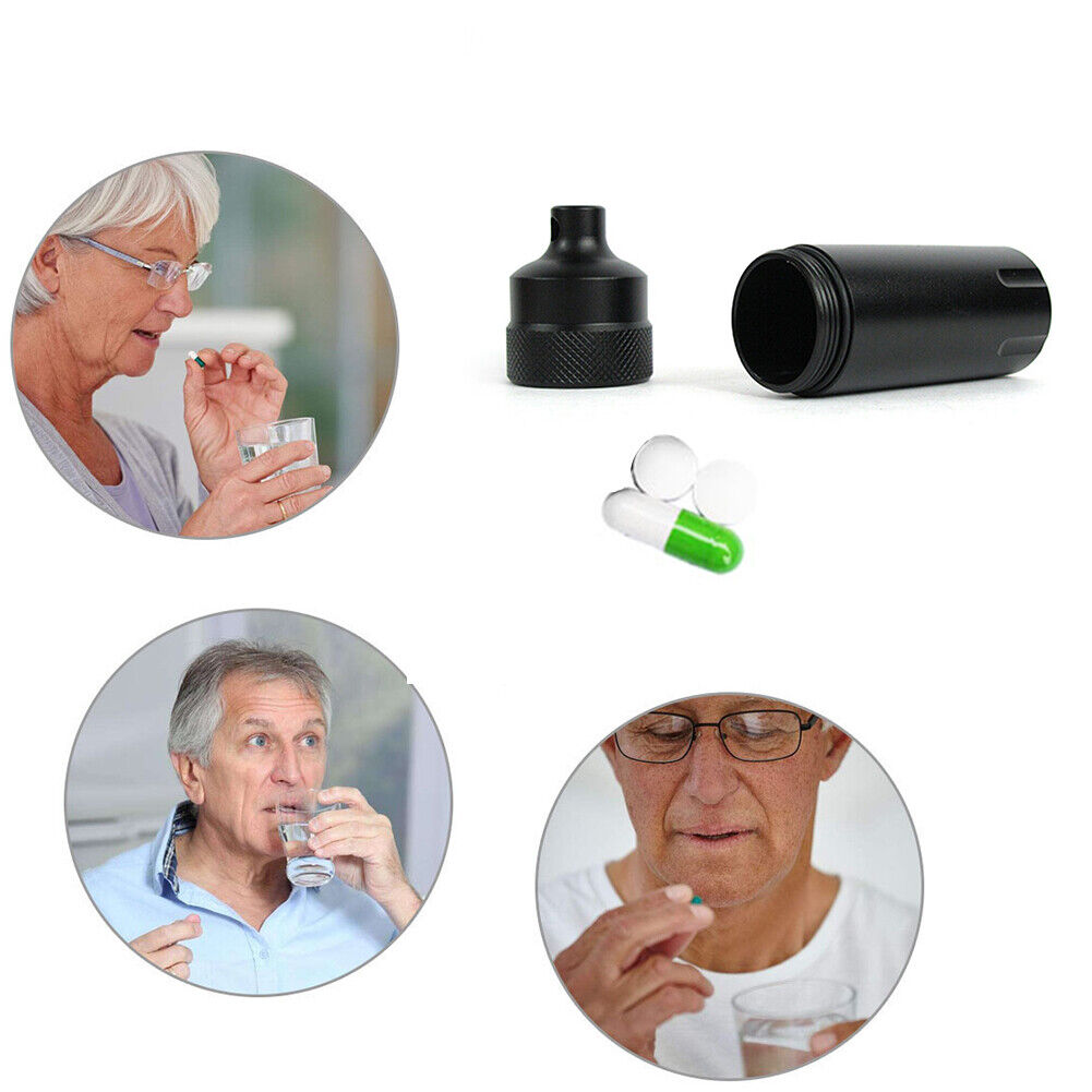 Drug Bottle EDC Waterproof Capsule Seal Container w/ Key Chain (Black)