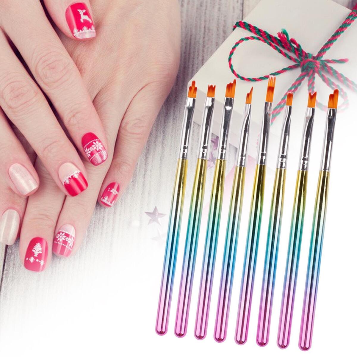 8Pcs Nail  Pen Flower Drawing Gradient Striped Pattern  DIY