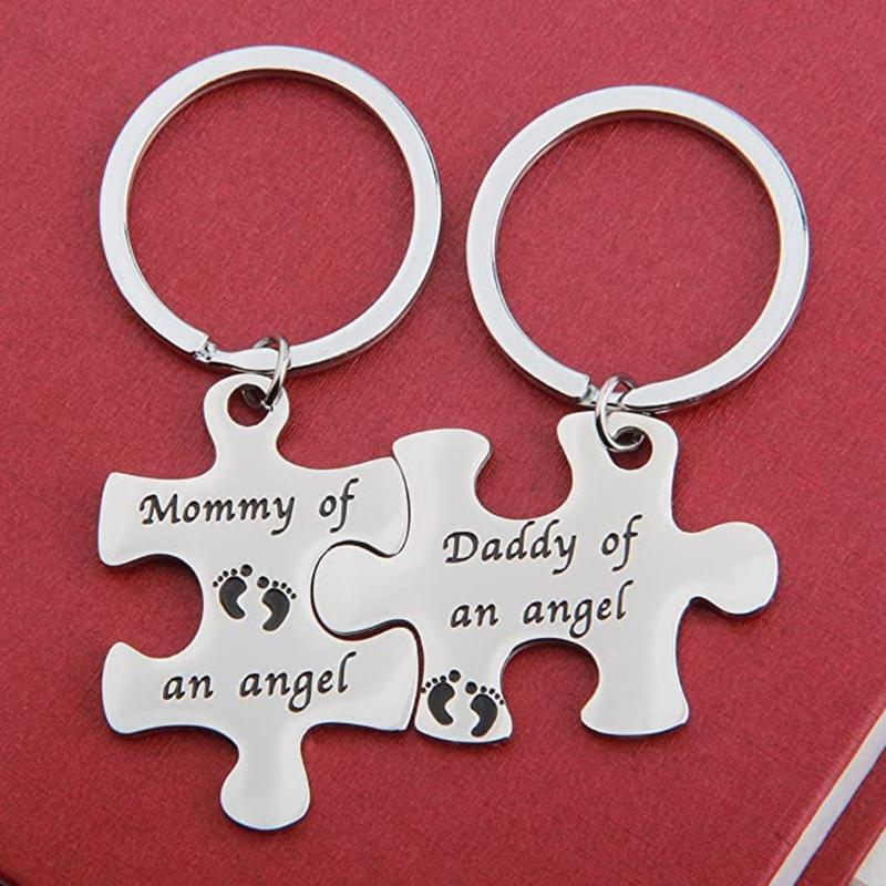 Miscarriage Remembrance Keyring Mommy Daddy of an Angel Puzzle Keyrings Set