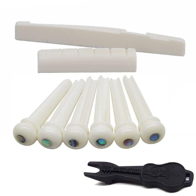 6 String Acoustic Guitar Bone Bridge Saddle and Nut and 6pcs Guitar Bone Bridge