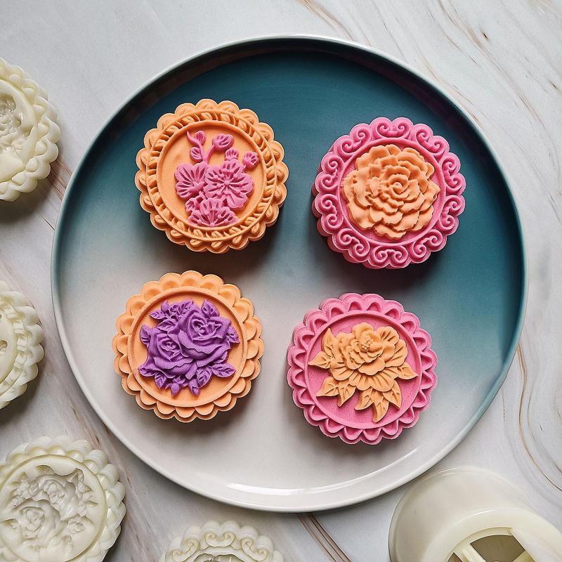 Flower Shaped Plastic Mooncake Molds Mooncake Stamps DIY Baking Accessories
