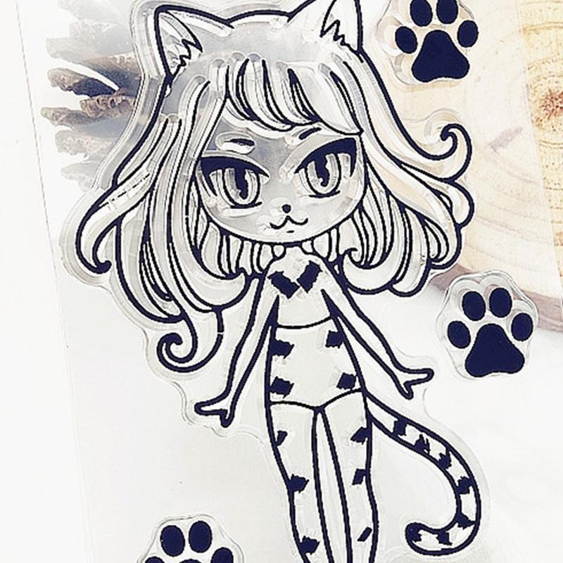 Cat Girl Silicone Clear Stamp DIY Seal Scrapbooking Embossing Photo Album Decor