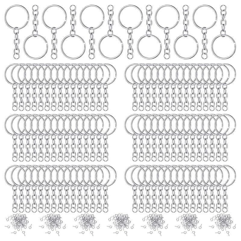 Fashion Screw Eye Pins Key Chain Split Key Ring with Chain Open Jump Ring