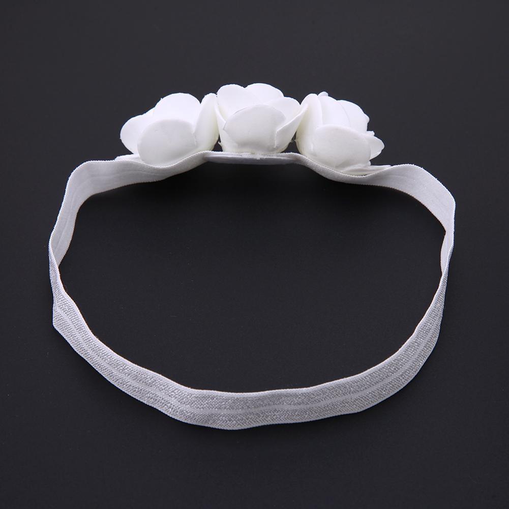 Baby Three Flowers Headband Ribbon Hair Bands Handmade DIY Headwear(White)