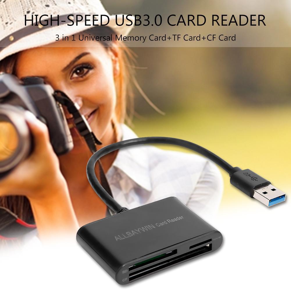 3 in 1 Universal Memory Card+TF Card+CF Card High-Speed USB3.0 Card Reader