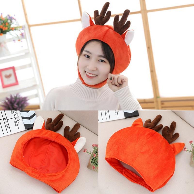 Cartoon Elk Deer Antlers Plush Hat Funny Animal Stuffed Headgear Cap Photo Props