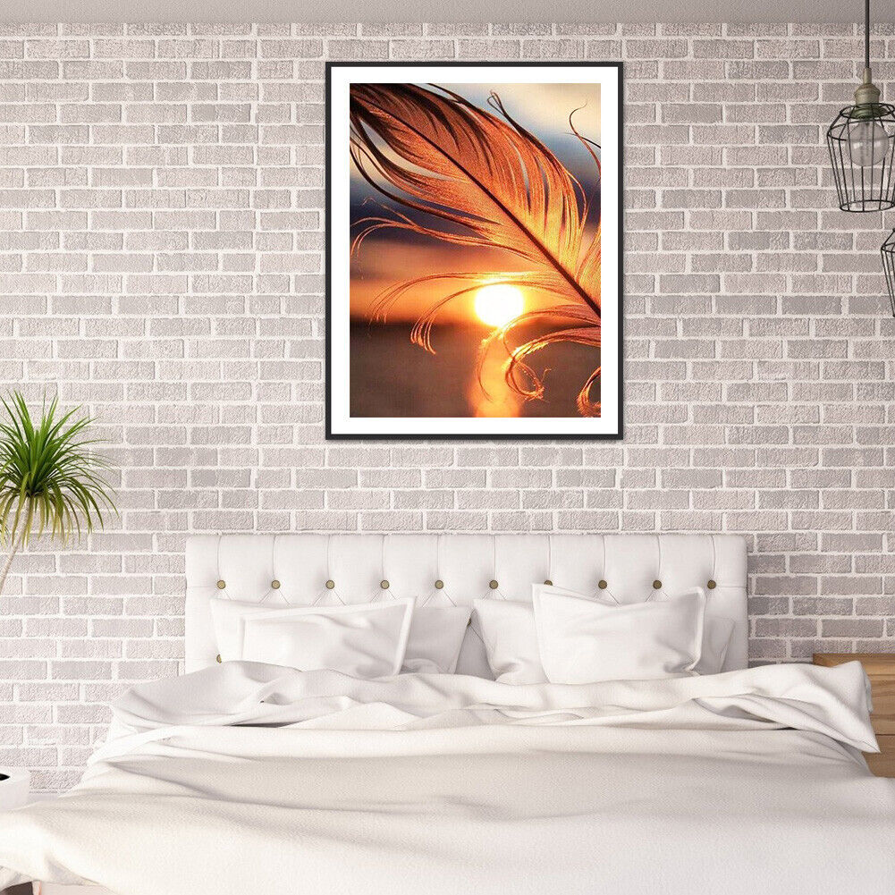 DIY Full Drill Round Diamond Painting Sunset Feather Rhinestones Mosaic Kit