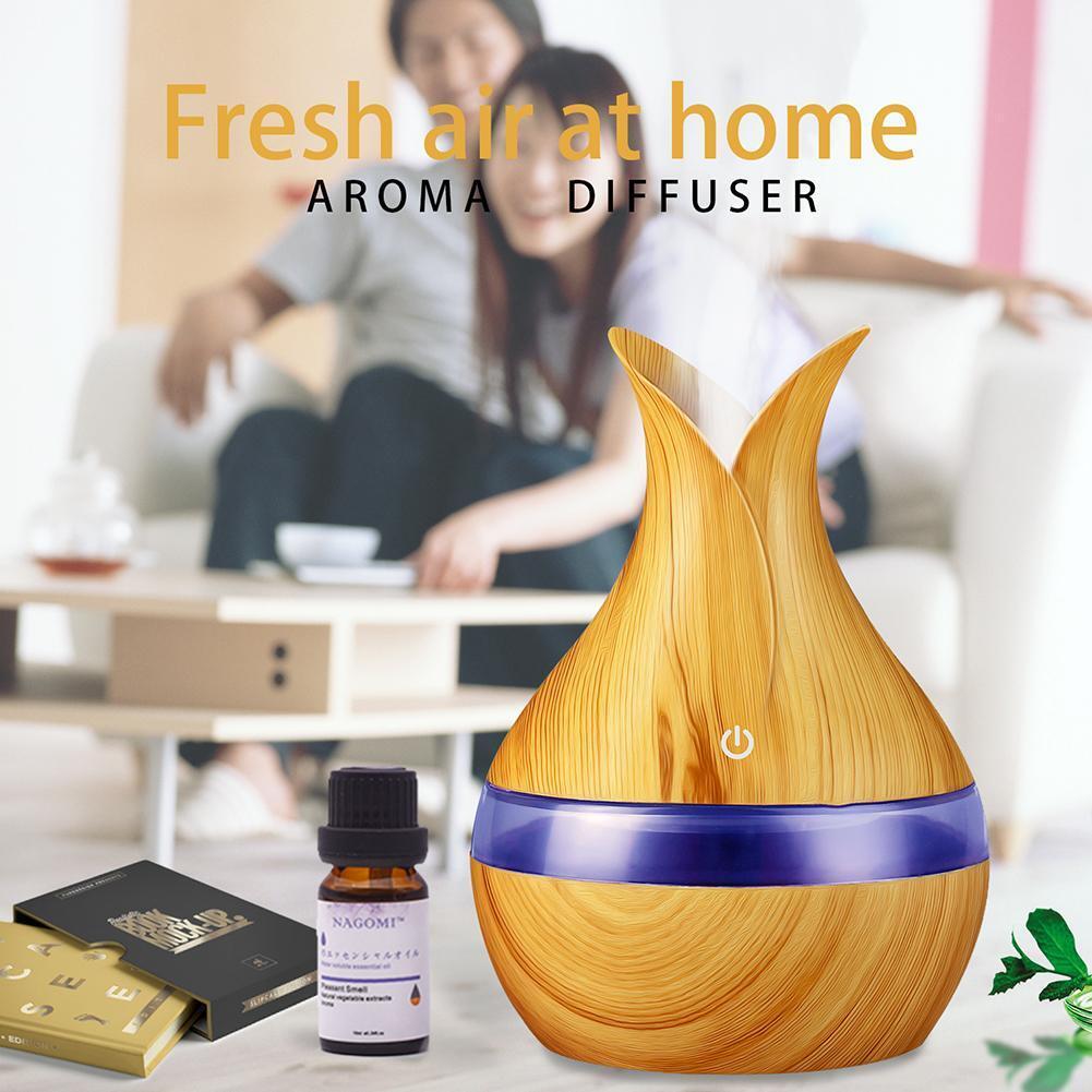 300mL Wood Grain Aroma Essential Oil Diffuser Air Humidifier (Light Brown)