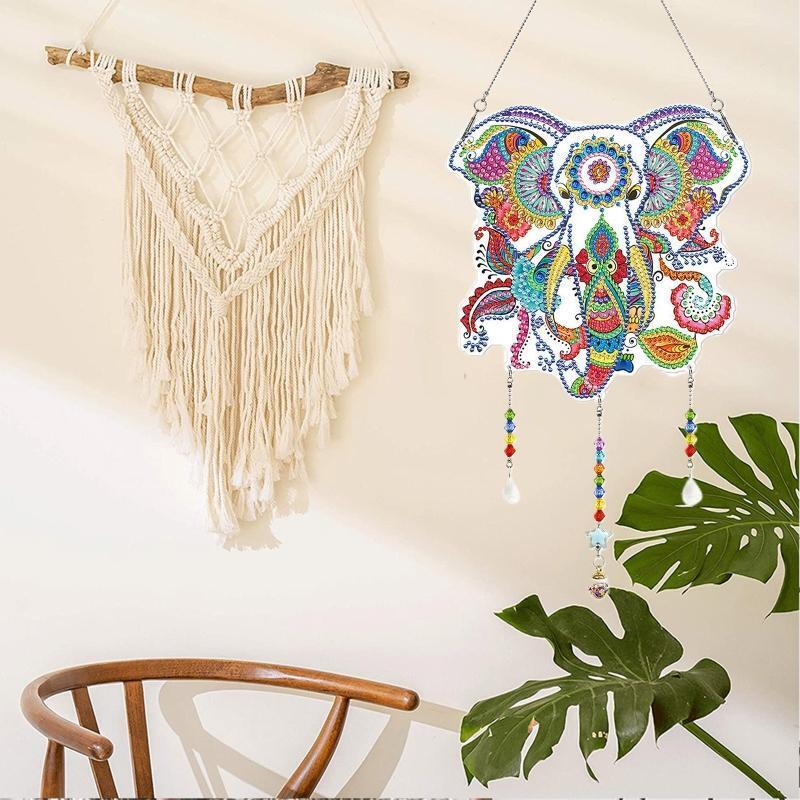 DIY Elephant Diamond Painting Kit Hanging Sign Bedroom Office Wall Window Decor