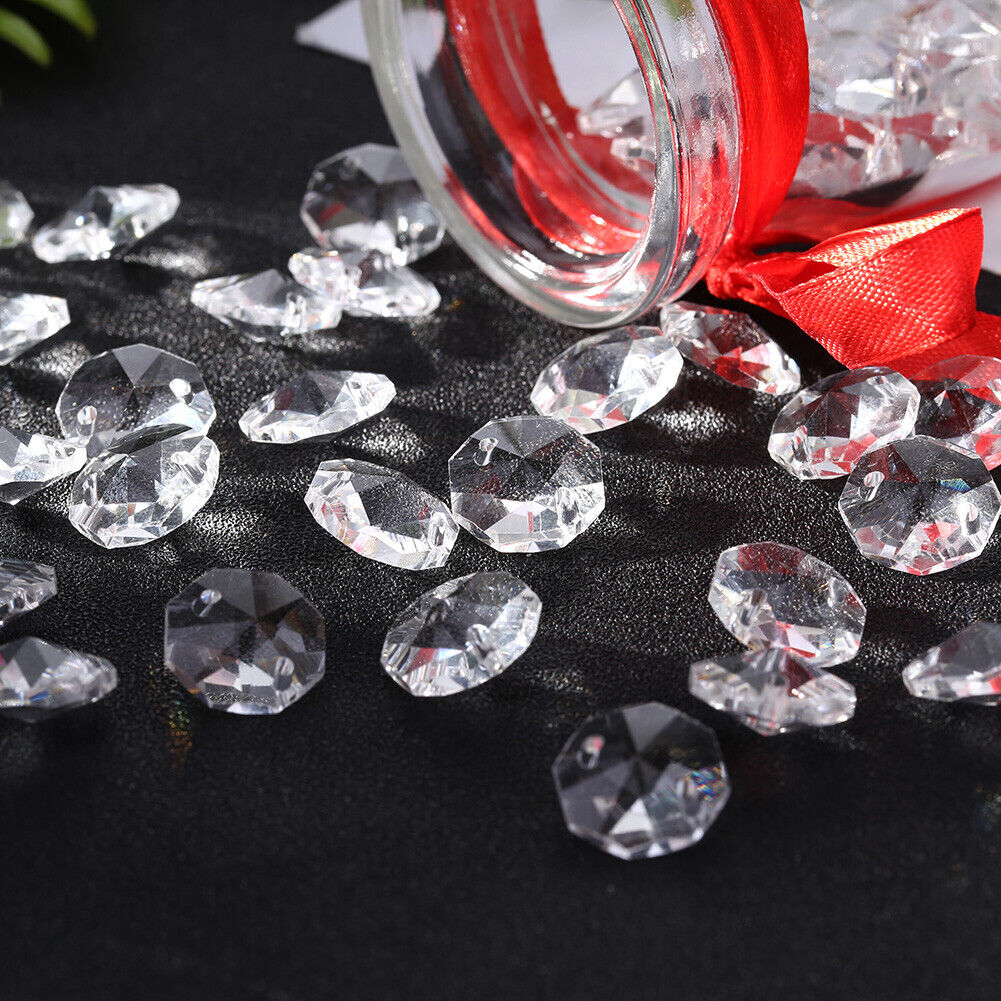14mm Crystal Glass Diamond Octagonal Beads Home Ornaments (Transparent)