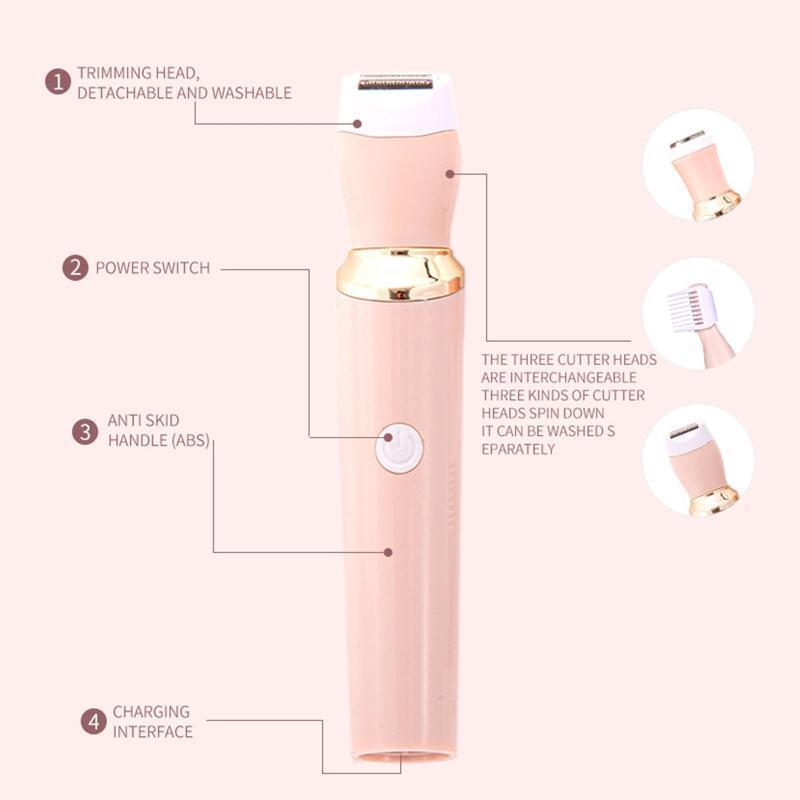 3 in 1 Women Bikini Trimmer Electric Razor Waterproof Body Groomer Kit Easy Use