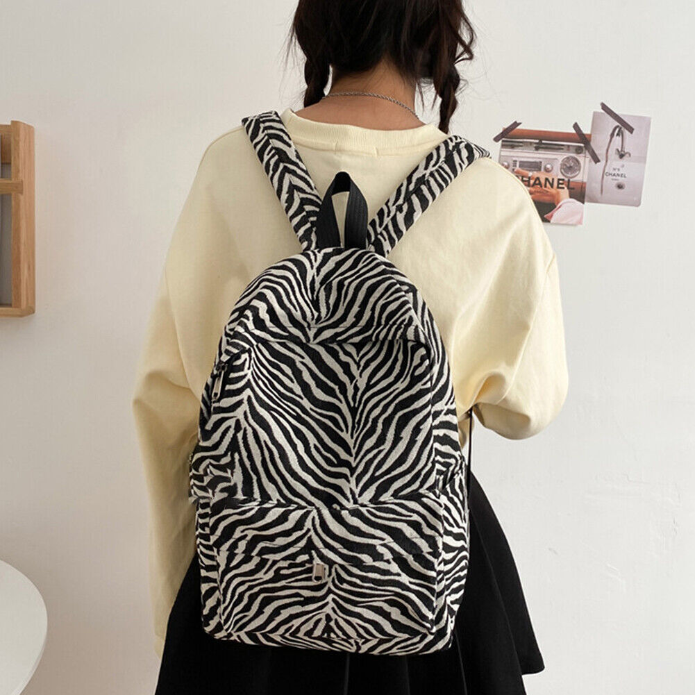 Fashion Women Zebra Pattern Printing Backpack Casual Large Capacity Handbag