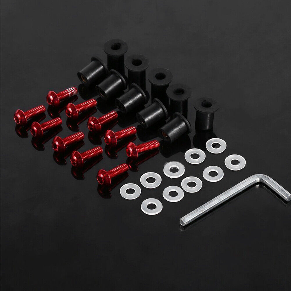 10pcs 5mm/0.20in Motorcycle Windscreen Windshield Bolt Screw Kit (Red)