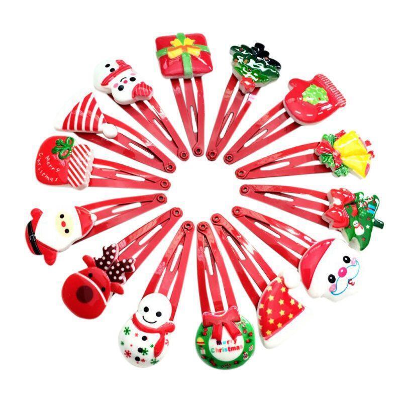 Metal Barrettes Snap Hair Clips for Girls Women Cute Christmas Santa Hairpins