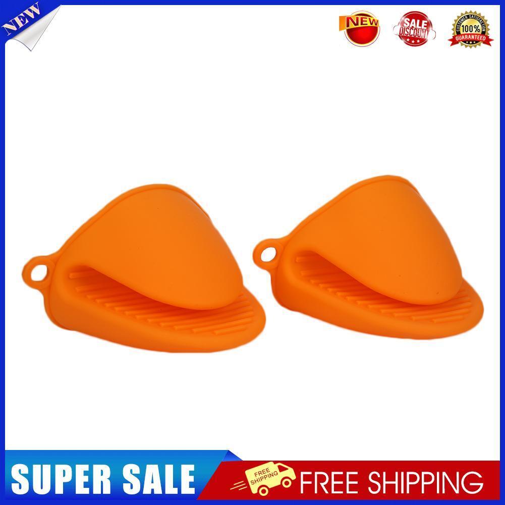 2pcs Silicone Anti-Slip Oven Gloves Heat Resistant Cooking Glove (Orange)