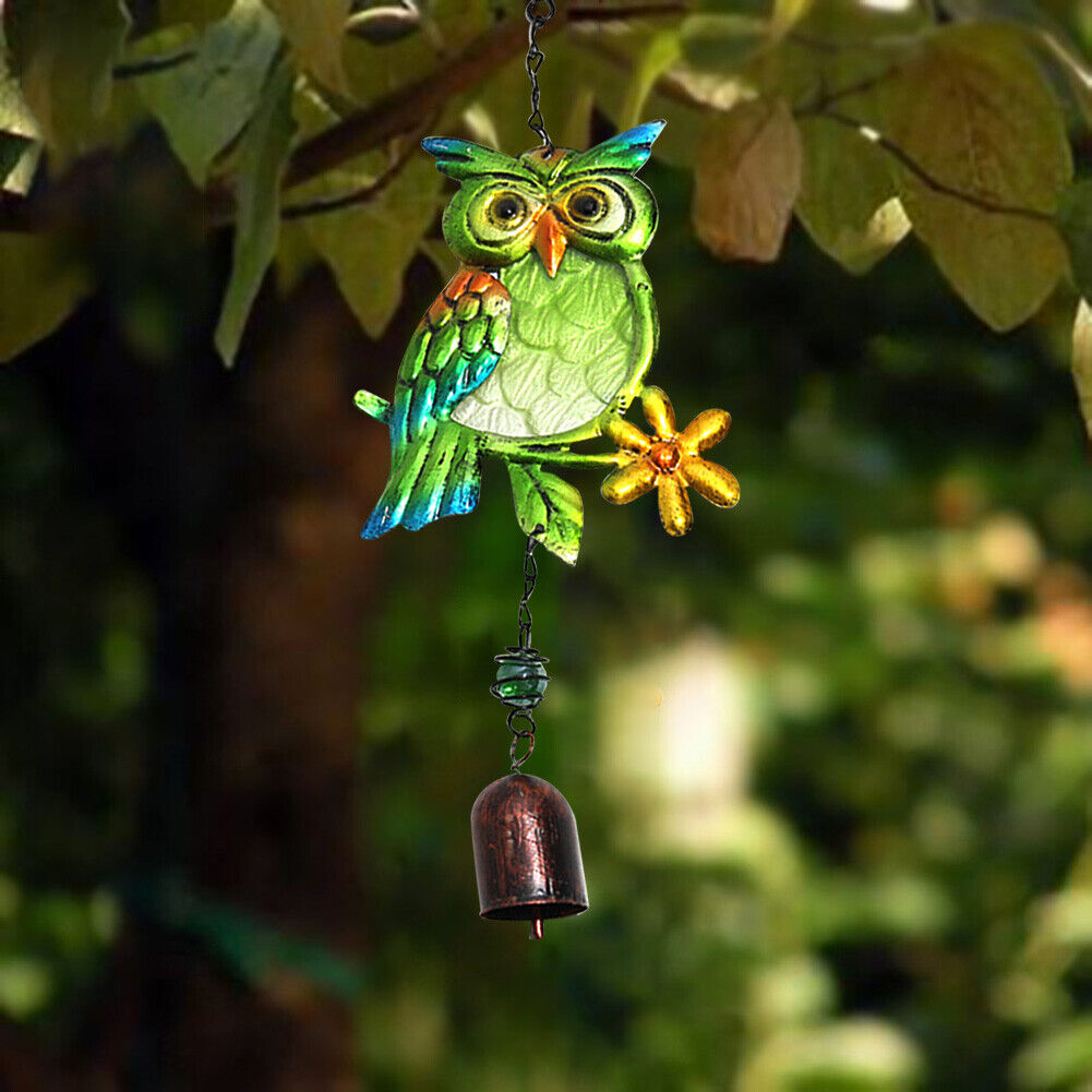 Owl Wind Chimes Outdoor Crafts Metal Glass Painted Bell Hanging Pendants