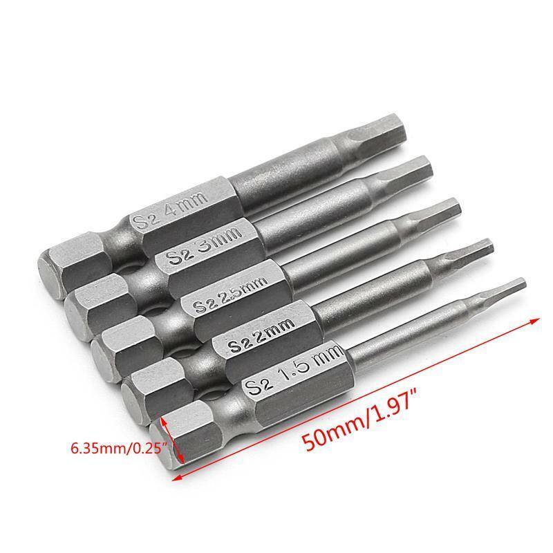 5 Pcs Magnetic Hexagon Screwdriver S2 Steel 1/4" Hex Shank 50mm Power Drill Bit