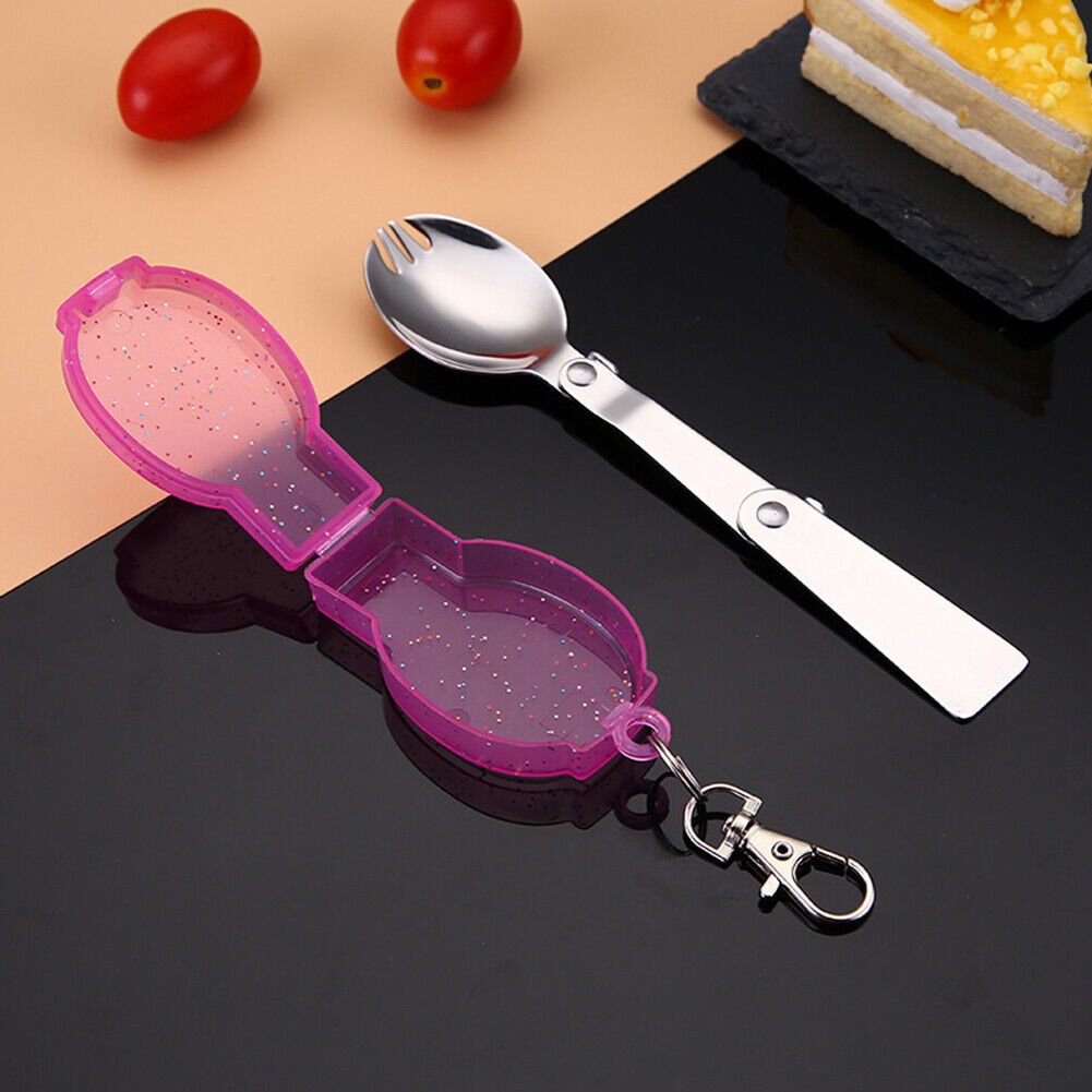 Outdoor Camping Utensil Stainless Steel Folding Spork with Box (Purple)