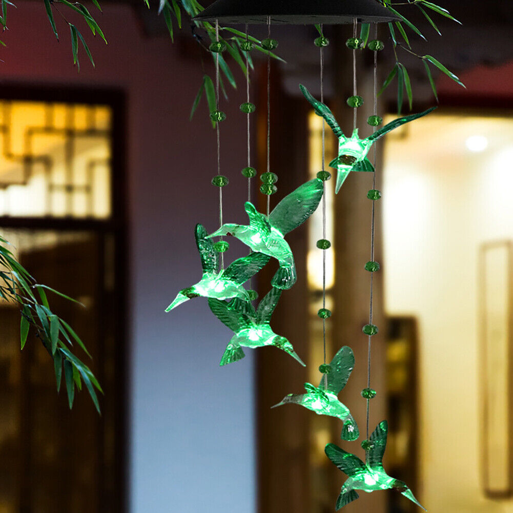 LED Solar Wind Bell Hummingbird Hanging Ornaments Outdoor Garden Wind Chime