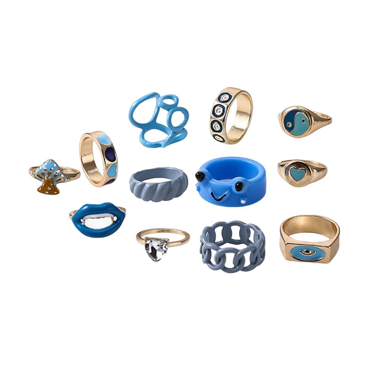 12Pcs Rings Statement Ring Decoration Versatile Ring Jewelry Gifts