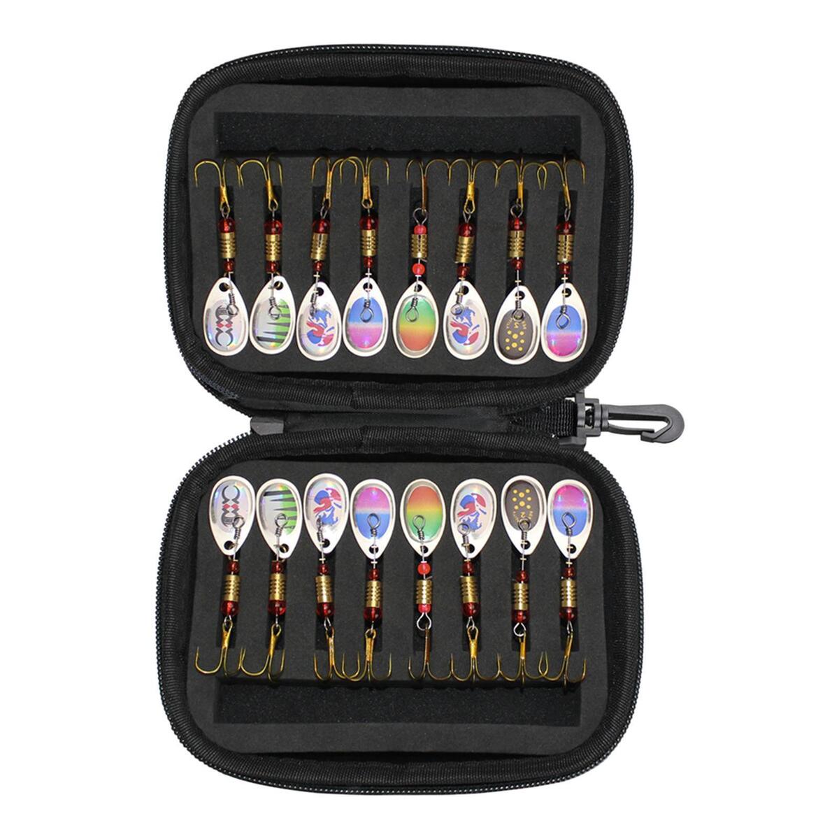 Set of 16 Fishing Lures Spinner Baits with Carry Bag for Bass Trout Salmon