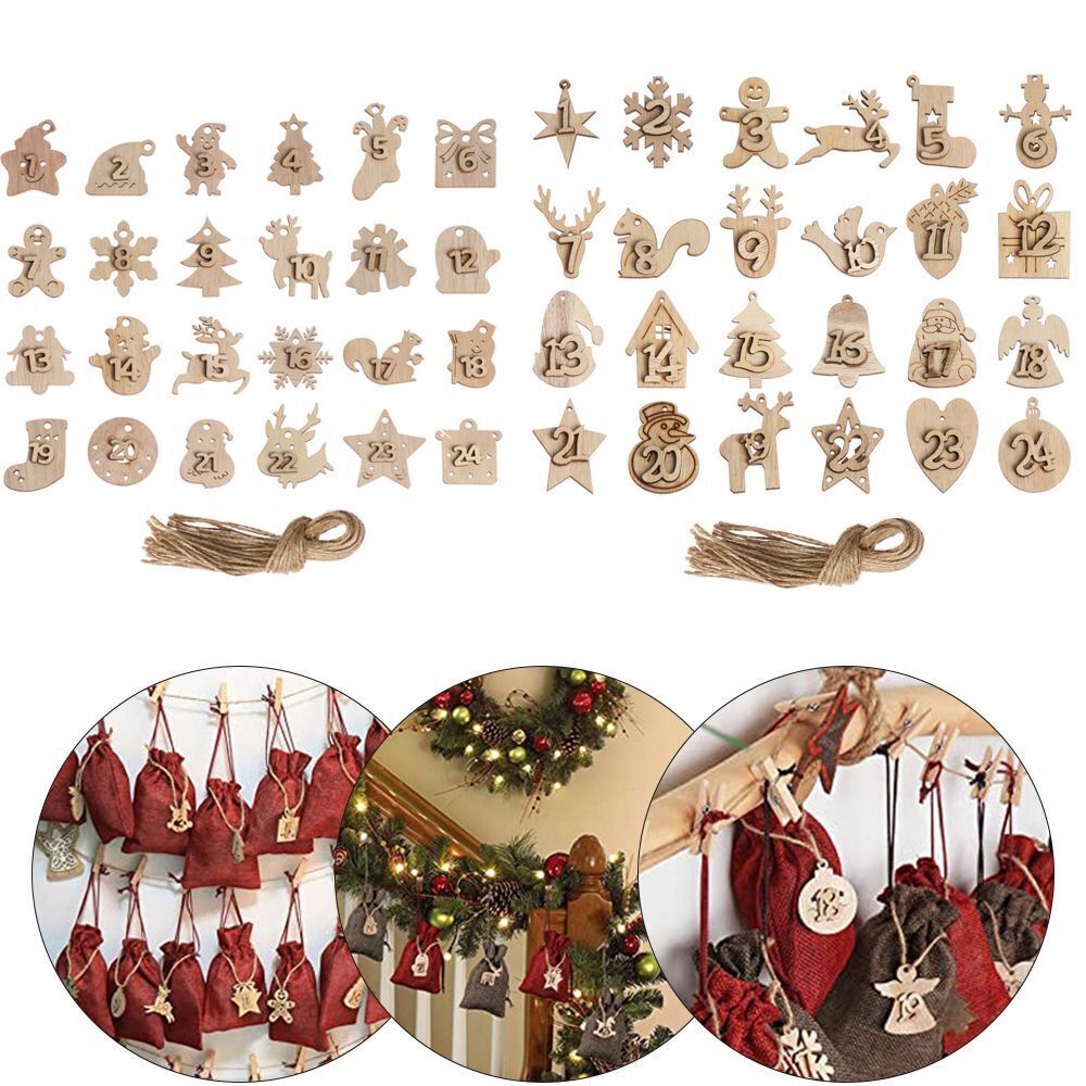 Countdown Hanging Tags Number Label Wooden Pendant Christmas Advent Calendar