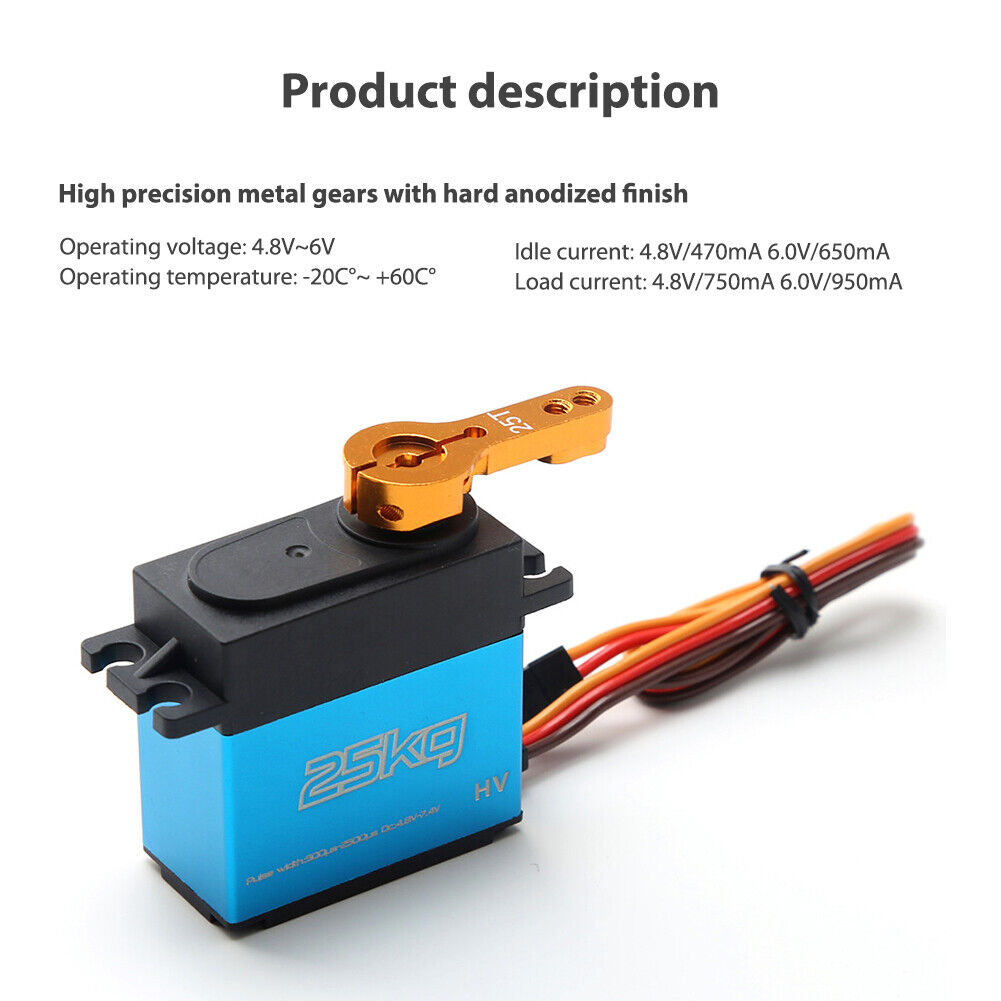 25kg Digital Servo 180 Degree Stainless Steel Gear Servo Waterproof Arms