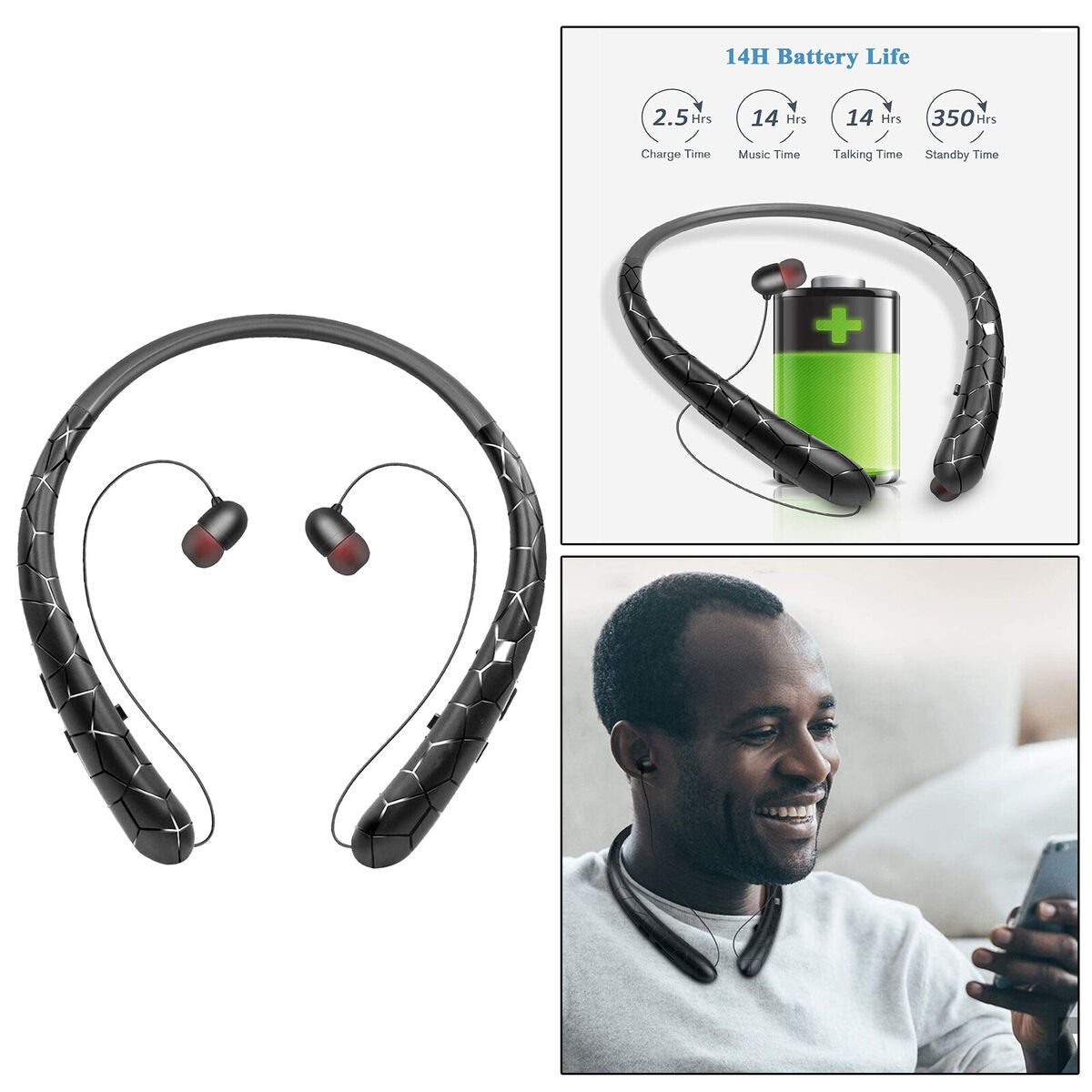 HX831 Sports  Headphones Neckband Headset earplugs Stereo Earphone Black