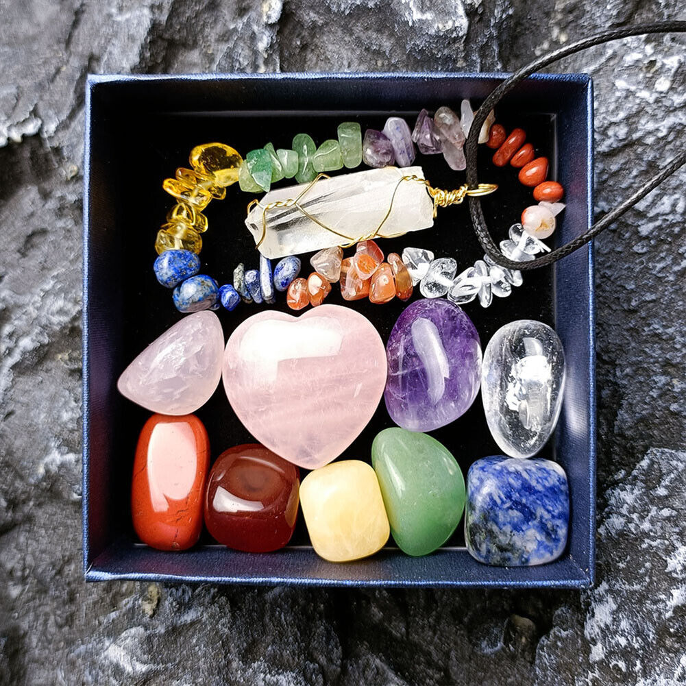 Natural Seven Reiki Chakras Stone Crystal Pendants for Collection Gifts Box