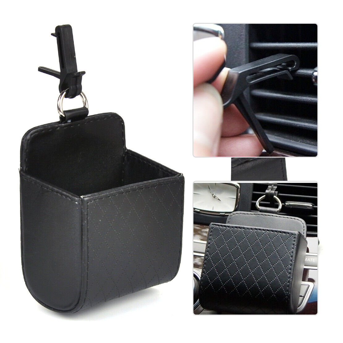 Car Accessory Black PU Leather Box Organizer Phone Pocket Storage Bag Holder Li