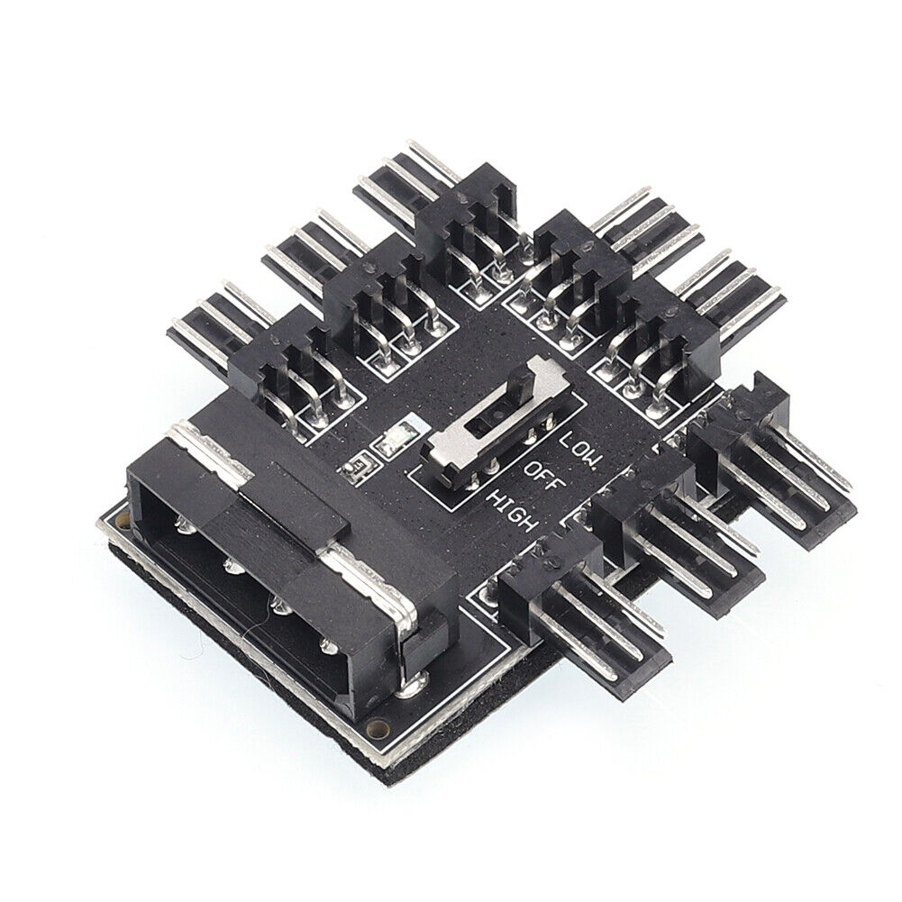 PC Speed Controller Adapter 3-level 12V Power Supply Cooler for 8-way Fans