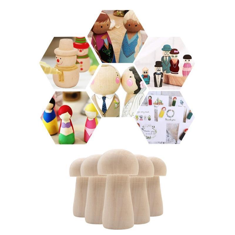 Unfinished Wooden Mushroom 5pcs/set Blank Wood Color Small Mushroom