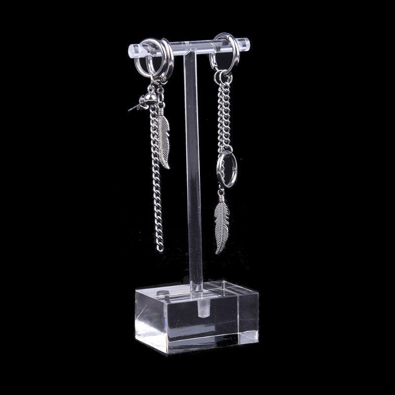 Earrings Jewelry Display T Bar Stand Holder Rack Organic Glass 2Pcs