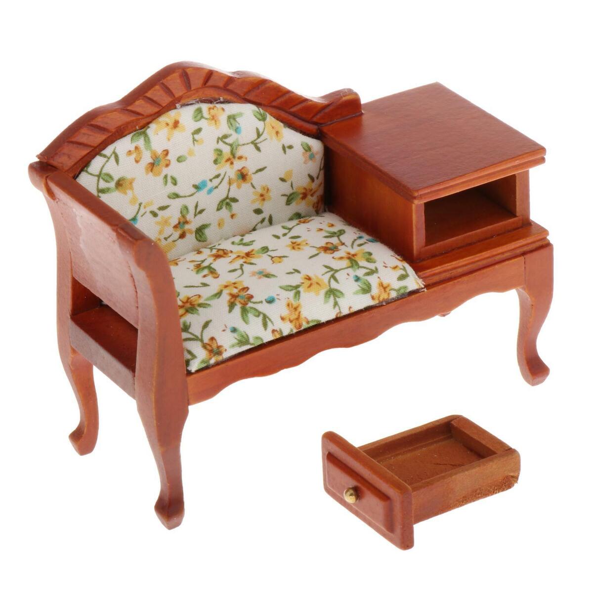 1/12 Scale Classic  Sofa Armchair with Drawer Table  Couch Settee