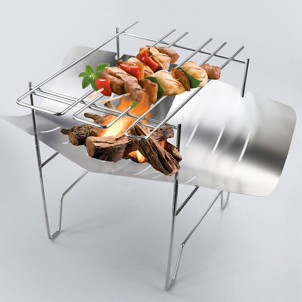 Portable Folding BBQ Grill Outdoor Barbecue Net Firewood Camping Stove Rack